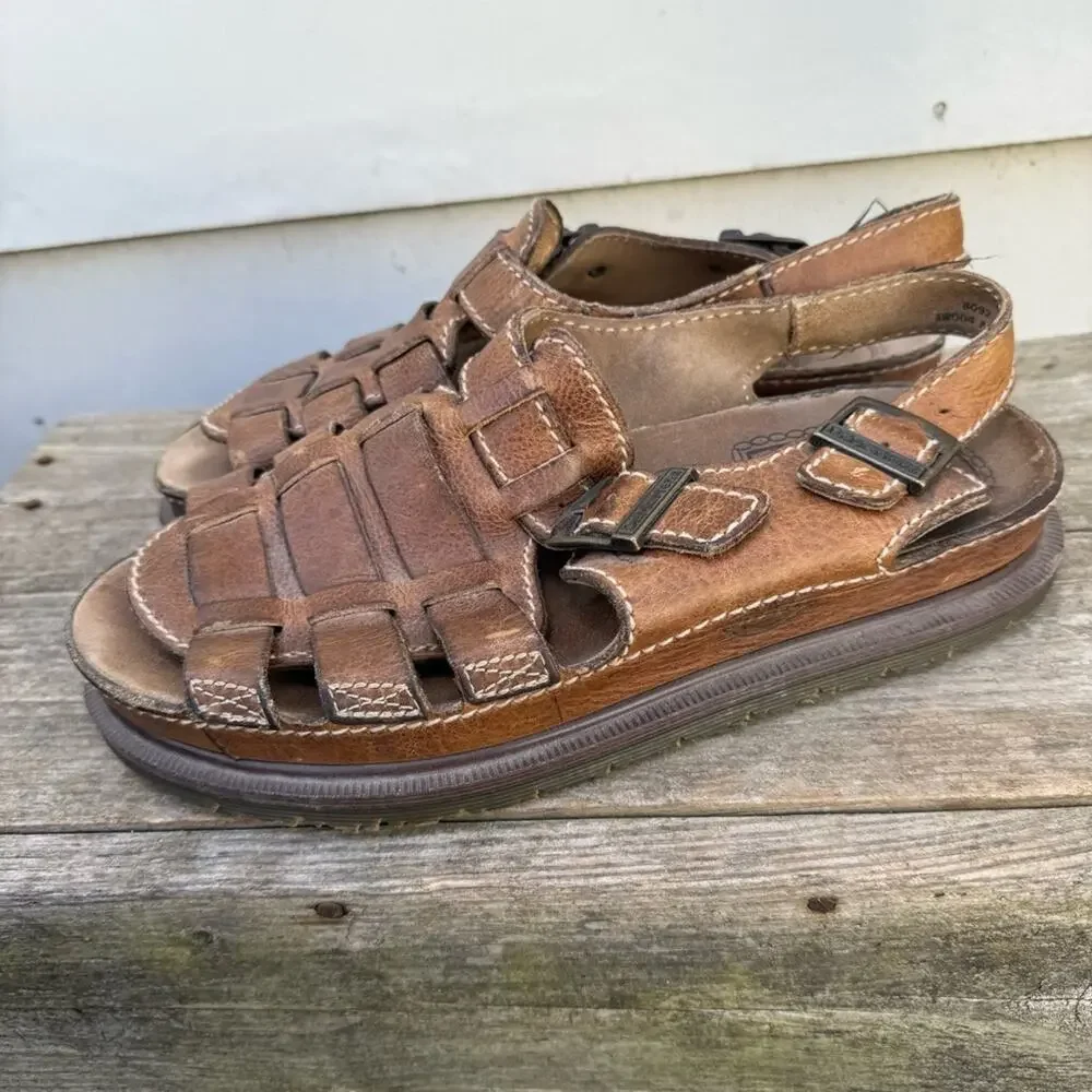 Y2K Dr Martens Doc Chunky Fisherman Brown Leather Sandals Slingback UK10 England